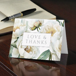 Carte De Remerciements Elegant White Peonies Wedding Thank You