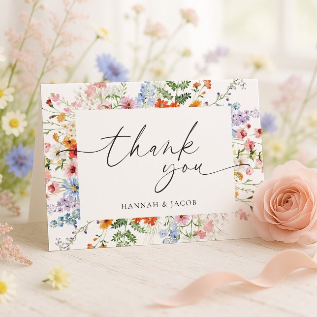 Carte De Remerciements Elegant Wildflower Floral Wedding (Créateur téléchargé)