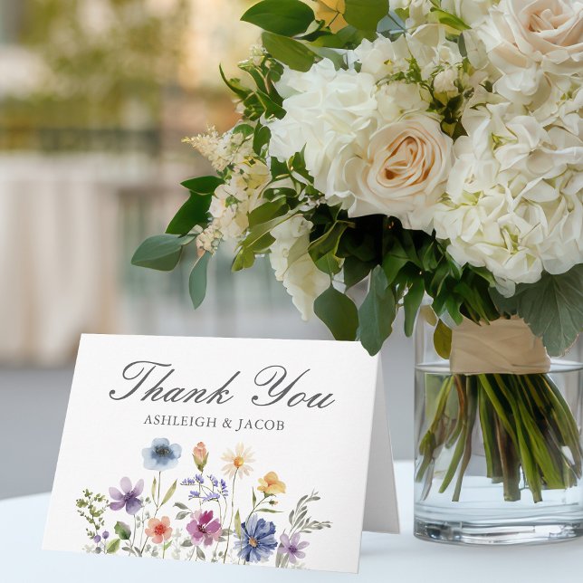 Carte De Remerciements Elegant Wildflower Spring Wedding Personalized (Créateur téléchargé)