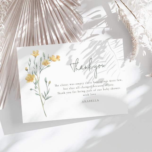 Carte De Remerciements Elegant Yellow Floral Baby Shower (Créateur téléchargé)