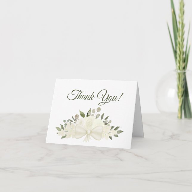 Carte De Remerciements Elégante aquarelle blanche Mariage floral photo (Devant)