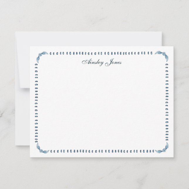 Carte De Remerciements Elégante aquarelle Bleu et blanc bordure (Devant)