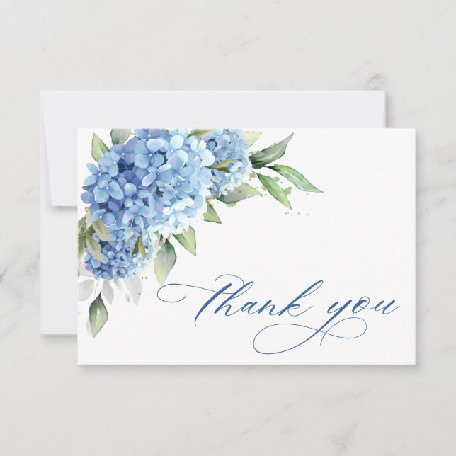 Carte De Remerciements Elégante aquarelle Bleu Hydrangée Fleurs Simple (Devant)