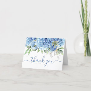 Carte De Remerciements Elégante aquarelle Bleu Hydrangée Fleurs Simple