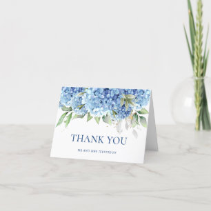 Carte De Remerciements Elégante aquarelle Bleu Hydrangée Fleurs Simple
