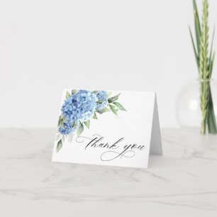 Carte De Remerciements Elégante aquarelle Bleu Hydrangée Fleurs Simple