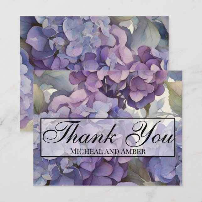 Carte De Remerciements Elégante aquarelle bleu violet poussiéreuse (Devant / Derrière)