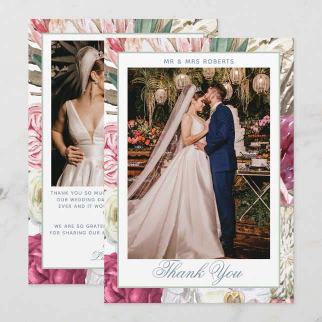 Carte De Remerciements Elégante aquarelle Boho Floral Mariage (Devant / Derrière)