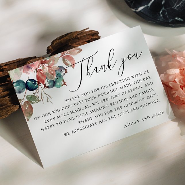 Carte De Remerciements Elégante aquarelle bois chute mariage floral (Créateur téléchargé)