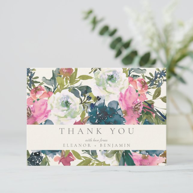 Carte De Remerciements Elégante aquarelle Botanique Floral Mariage (Debout devant)