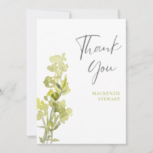 Carte De Remerciements Elégante Aquarelle Botanique Verte 30e anniversair