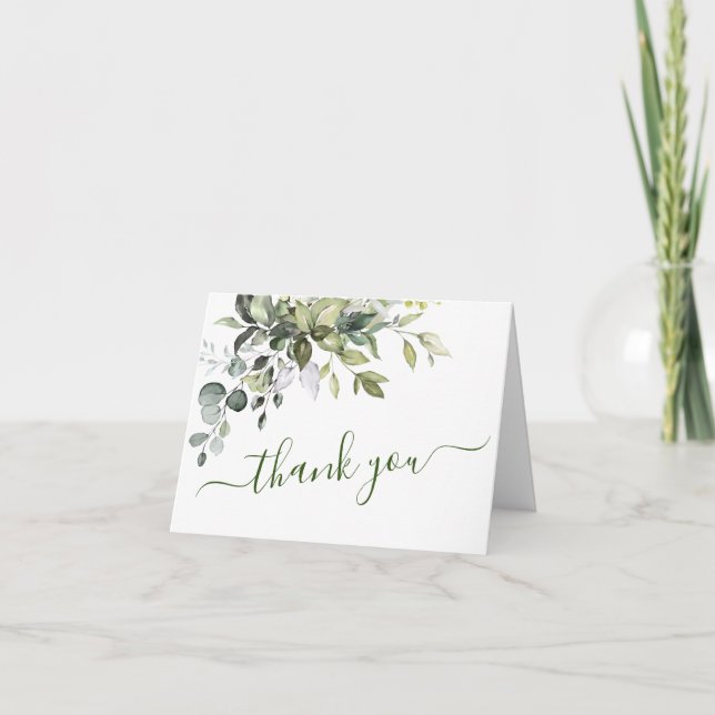 Carte De Remerciements Elégante aquarelle Eucalyptus Mariage vert (Devant)