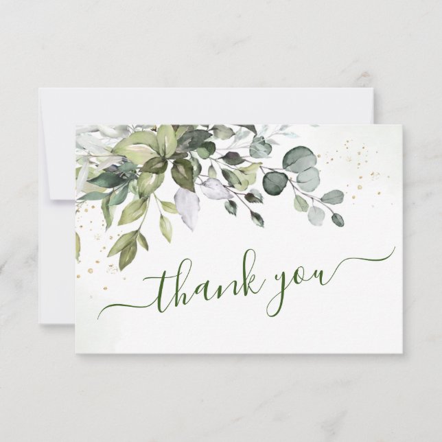 Carte De Remerciements Elégante aquarelle Eucalyptus Mariage vert (Devant)