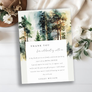 Carte De Remerciements Elégante aquarelle Fête des mariées forestière