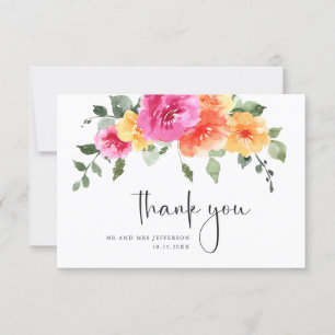 Carte De Remerciements Elégante aquarelle Fleur Lumineuse Mariage Floral