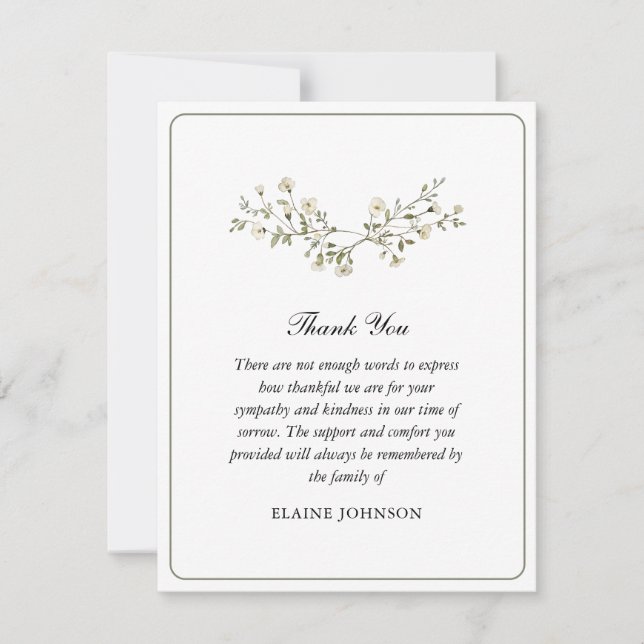Carte De Remerciements Elégante aquarelle Fleurs blanches Funérailles Pho (Devant)