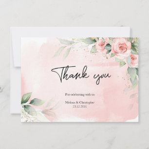 Carte De Remerciements Elégante aquarelle fleurs rousses eucalyptus or