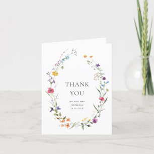 Carte De Remerciements Elégante aquarelle Fleurs sauvages Mariage Botaniq