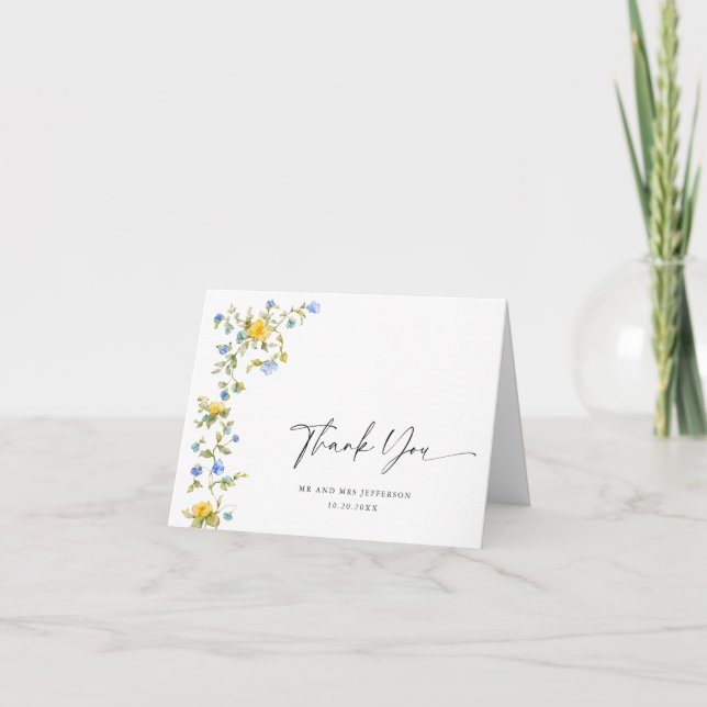 Carte De Remerciements Elégante aquarelle Fleurs sauvages Mariage botaniq (Devant)
