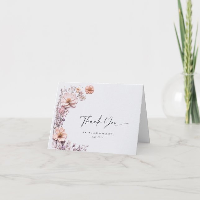 Carte De Remerciements Elégante aquarelle Fleurs sauvages Mariage botaniq (Devant)