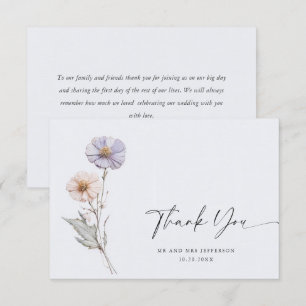 Carte De Remerciements Elégante aquarelle Fleurs sauvages Mariage floral