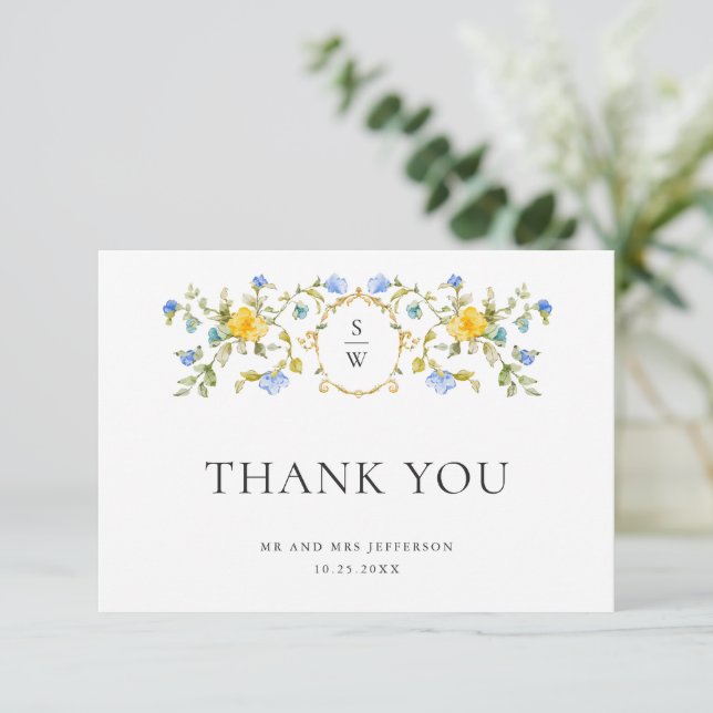 Carte De Remerciements Elégante aquarelle Fleurs sauvages Mariage floral (Debout devant)