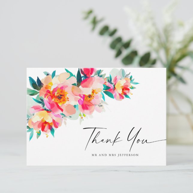 Carte De Remerciements Elégante aquarelle Fleurs sauvages Mariage floral (Debout devant)