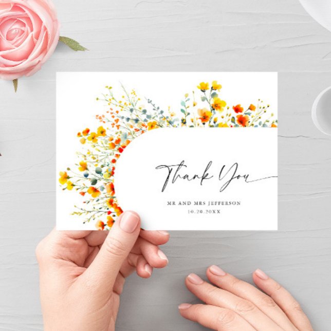 Carte De Remerciements Elégante aquarelle Fleurs sauvages Mariage floral (Créateur téléchargé)