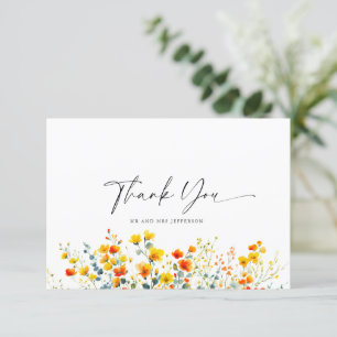 Carte De Remerciements Elégante aquarelle Fleurs sauvages Mariage floral