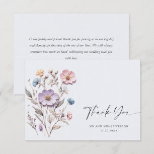 Carte De Remerciements Elégante aquarelle Fleurs sauvages Mariage floral