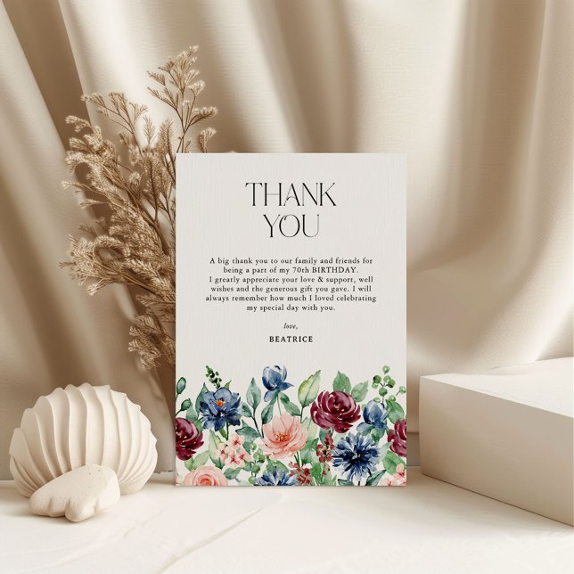 Carte De Remerciements Elégante aquarelle Florale Anniversaire (Créateur téléchargé)