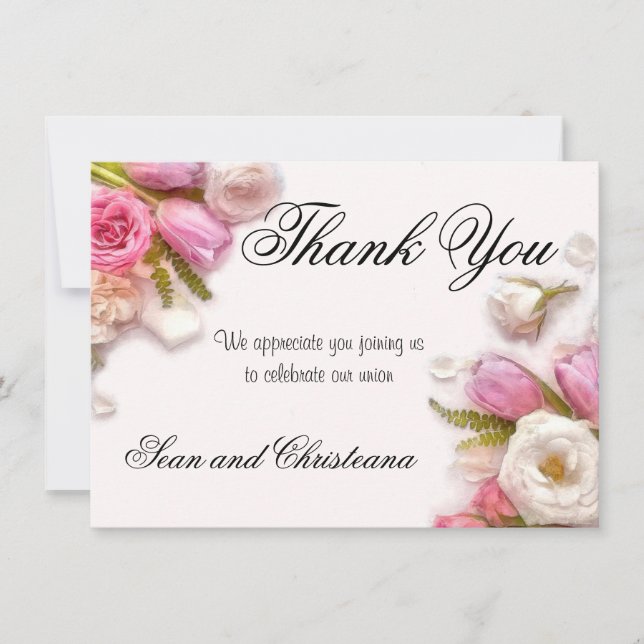 Carte De Remerciements Elégante aquarelle florale rose et blanc printemps (Devant)