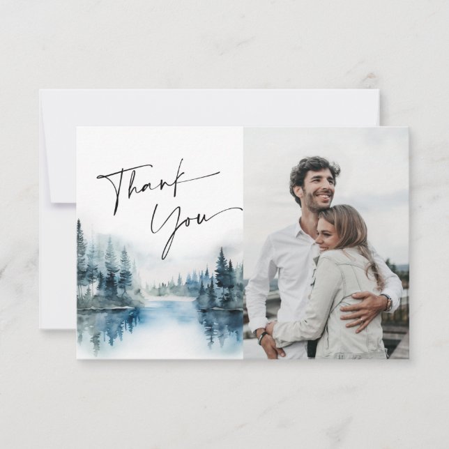 Carte De Remerciements Elégante aquarelle Foggy Forest Mariage Photo (Devant)