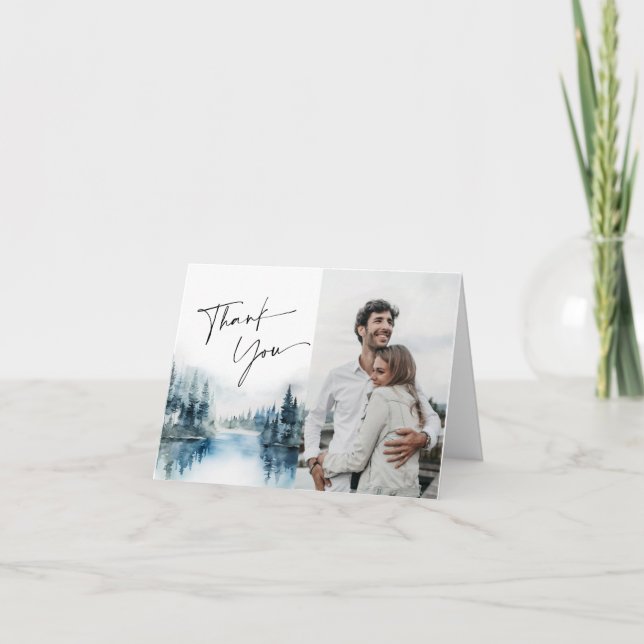 Carte De Remerciements Elégante aquarelle Foggy Forest Mariage Photo (Devant)