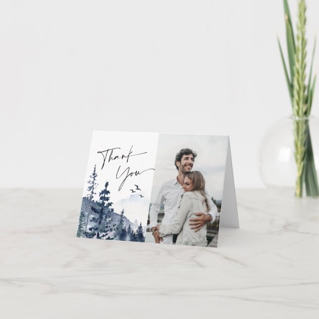 Carte De Remerciements Elégante aquarelle Foggy Forest Mariage Photo (Devant)