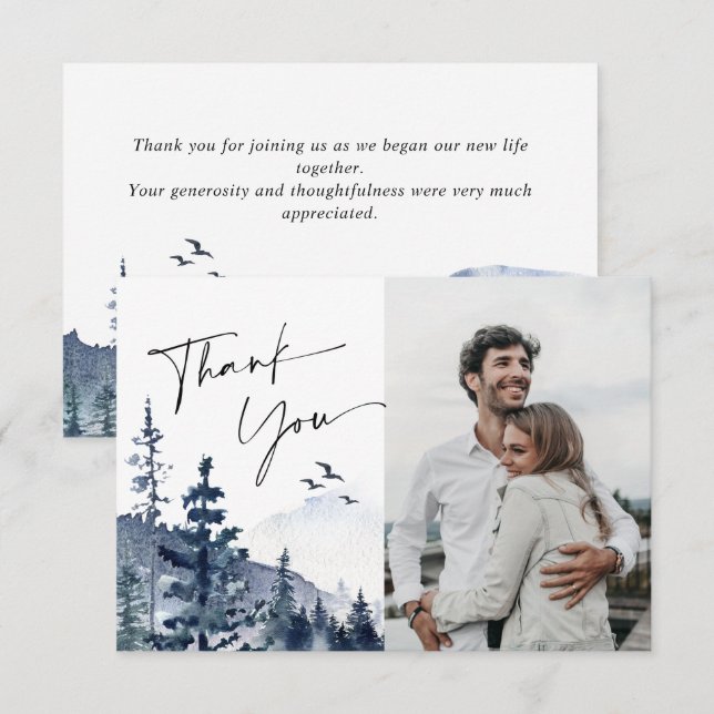 Carte De Remerciements Elégante aquarelle Foggy Forest Mariage Photo (Devant / Derrière)