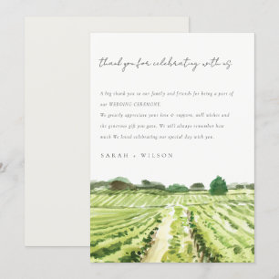 Carte De Remerciements Elégante aquarelle Green Winery Vignoble Mariage