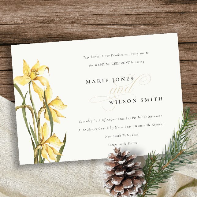 Carte De Remerciements Elégante aquarelle Jaune Daffodil Mariage Invitati (Créateur téléchargé)