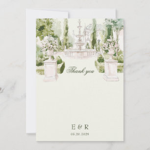 Carte De Remerciements Elégante aquarelle Manor Jardin Mariage