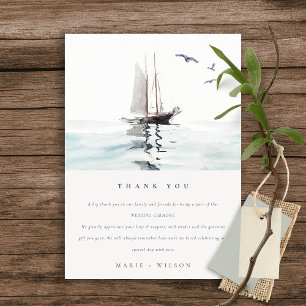 Carte De Remerciements Elégante aquarelle Nautique voile Mariage