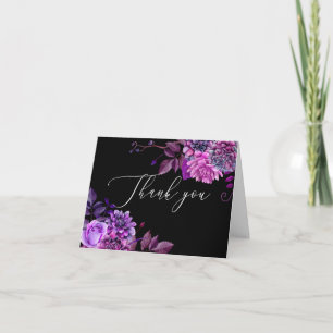 Carte De Remerciements Elégante aquarelle noir violet anniversaire floral