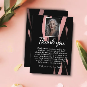 Carte De Remerciements Elégante aquarelle noire rose 70e anniversaire Pho