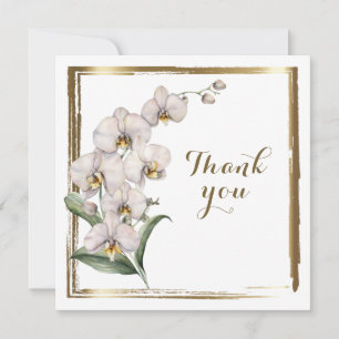 Carte De Remerciements Elégante aquarelle Orchidées Blanches Gold Frame M