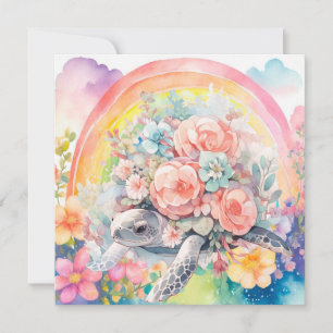 Carte De Remerciements Elégante Aquarelle Pastel Tortue de mer Florale