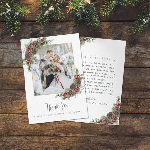 Carte De Remerciements Elégante aquarelle Pine Mariage d'hiver Photo