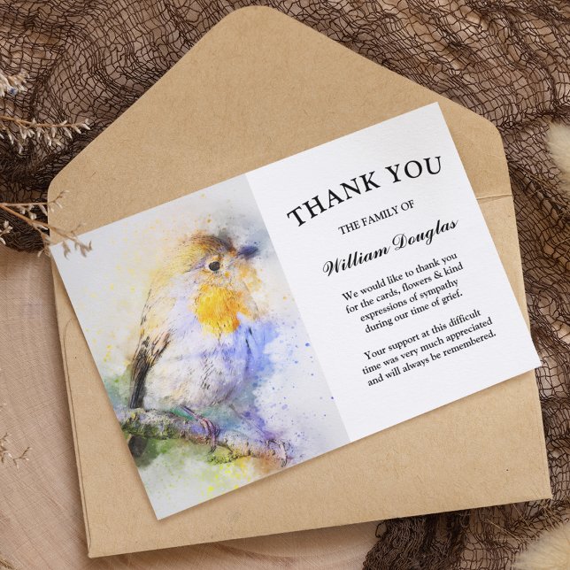 Carte De Remerciements Elégante aquarelle Robin Funeral Memorial (Créateur téléchargé)