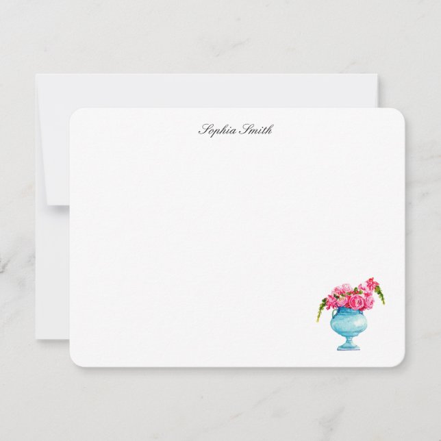 Carte De Remerciements Elégante aquarelle Roses roses rose Flore Plat (Devant)