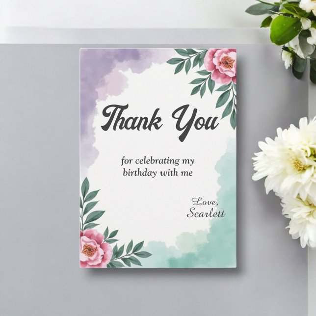 Carte De Remerciements Elégante aquarelle rustique Floral Boho Anniversai (Créateur téléchargé)
