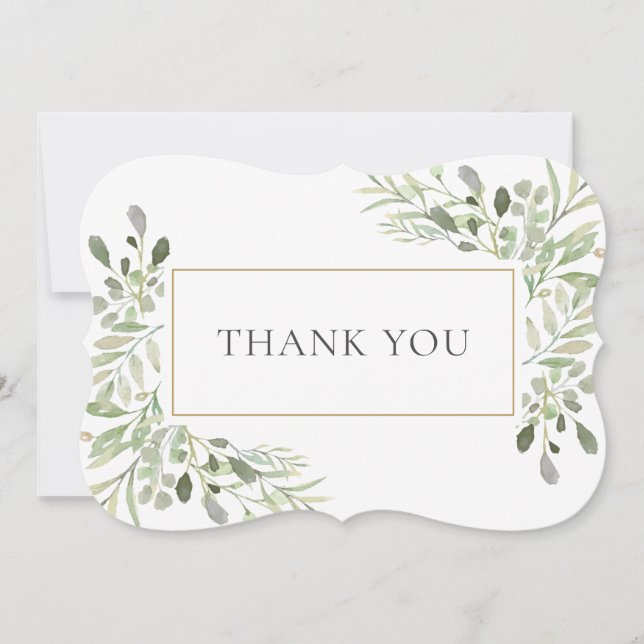 Carte De Remerciements Elégante aquarelle verte (Devant)
