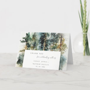 Carte De Remerciements Elégante aquarelle verte Mariage forestier